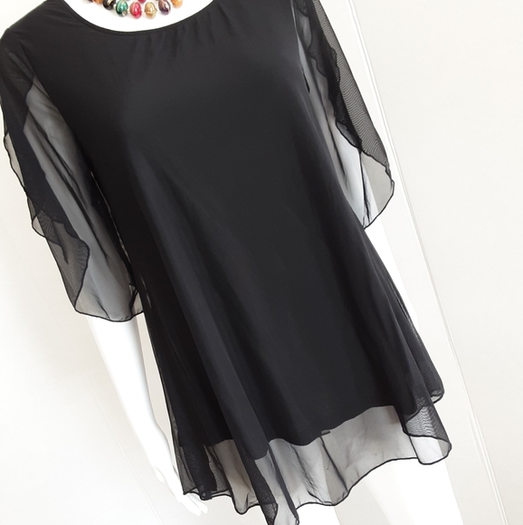 NWOT SESE CODE BLACK MESH TULIP TUNIC SLEEVE TOP - Picture 5 of 10